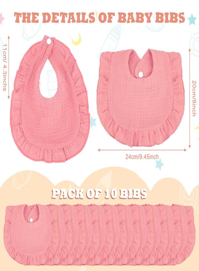 Seematn 10 Pcs Baby Muslin Bibs for Unisex Girls & Boys Drool Bibs Bandana Ruffle Soft Cotton for Newborn Infants Toddlers(Pink) - Image 3